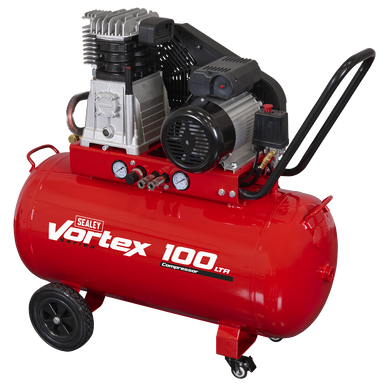 100L Belt Drive Air Compressor with Cast Cylinders & Wheels