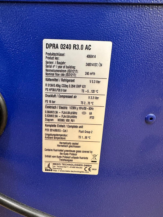 Beko DRYPOINT® RA III 240 Refrigerant Air Dryer Flow Rate: 141cfm 4060414